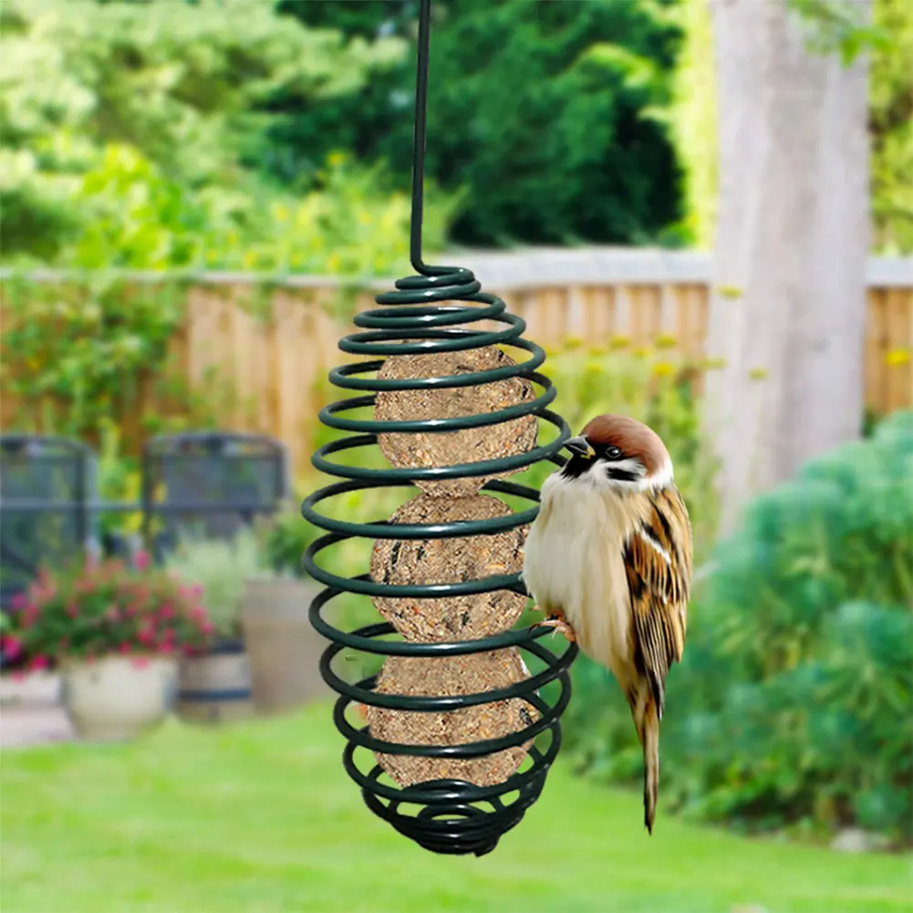 Bird Pet Supplies Feeder Automatic Wild Bird Spiral Feeding Tool with Carrying Hook Metal Hanging Fat Ball Holder 7.5*7.5*28CM