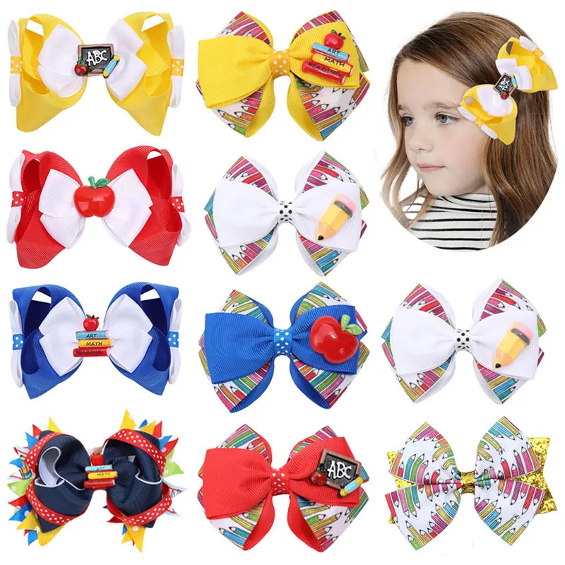 

1/2Pcs Back To School Bow Hair Clip Ribbon Girls Barrettes Pencil Hairgrips Kids Hair Accessories Students Fashion Hair Clips