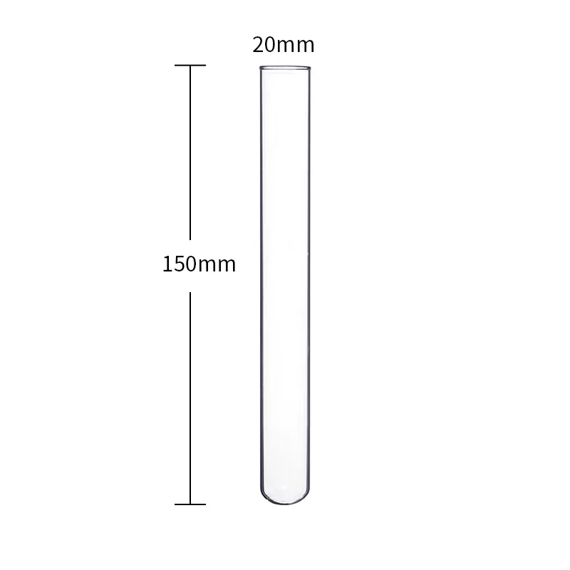 Tubo de ensaio de vidro resistente a alta temperatura, boca plana, fundo redondo