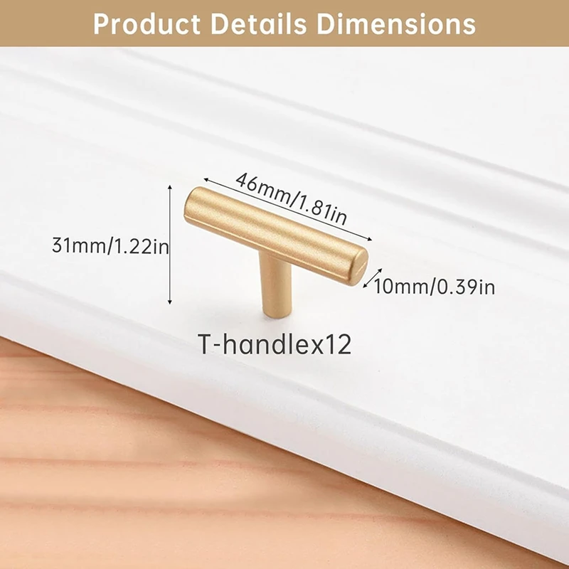 AB15-12Pack Kitchen Cupboard Handles Brushed Nickel Cabinet Pulls 46Mm T Bar Handles With Screws For Wardrobes Bathroom Doors