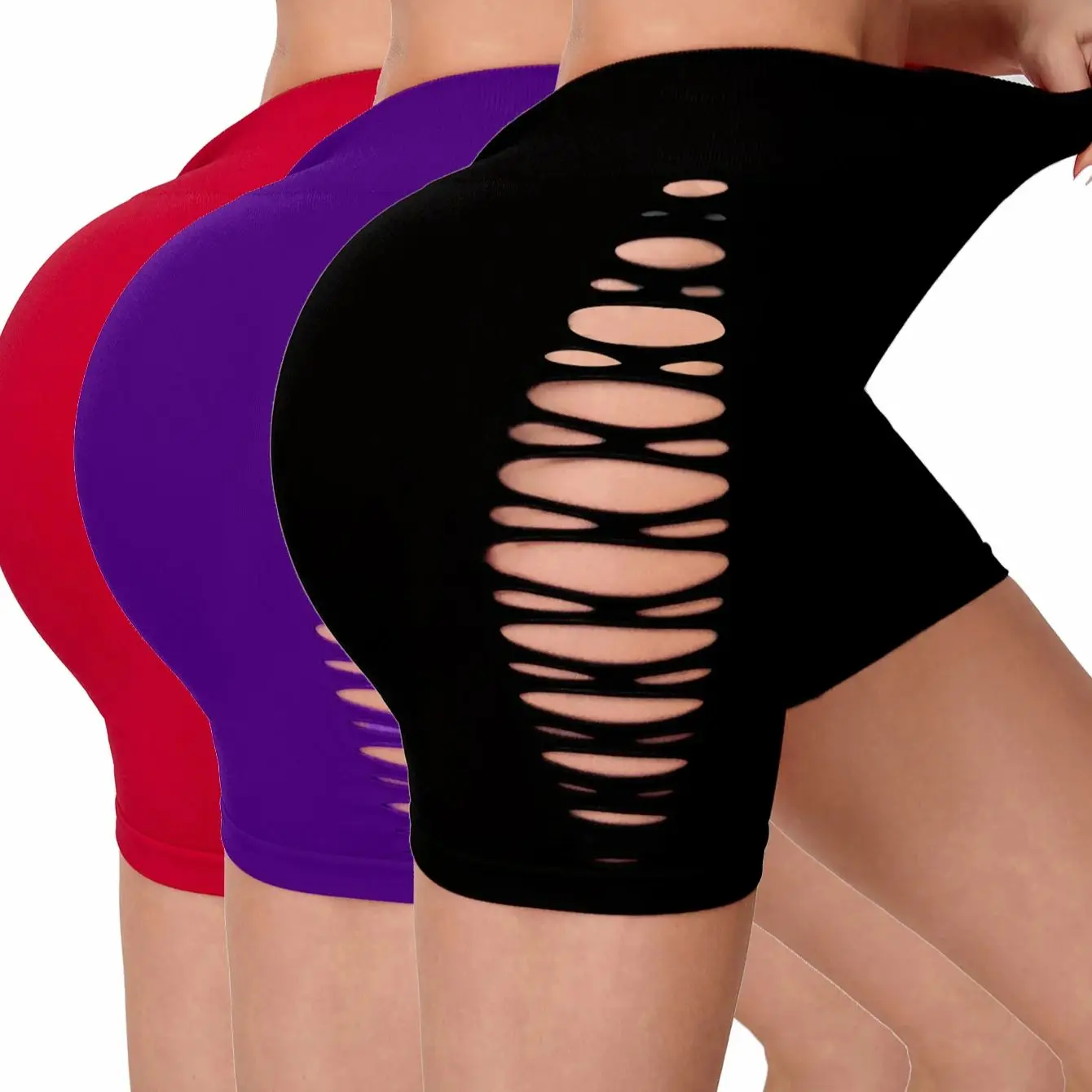 Women High Waist Cutout Biker Shorts Butt Lift Tummy Control Seamless Yoga Shorts Hollow Out Workout Running Gym Athletic Shorts