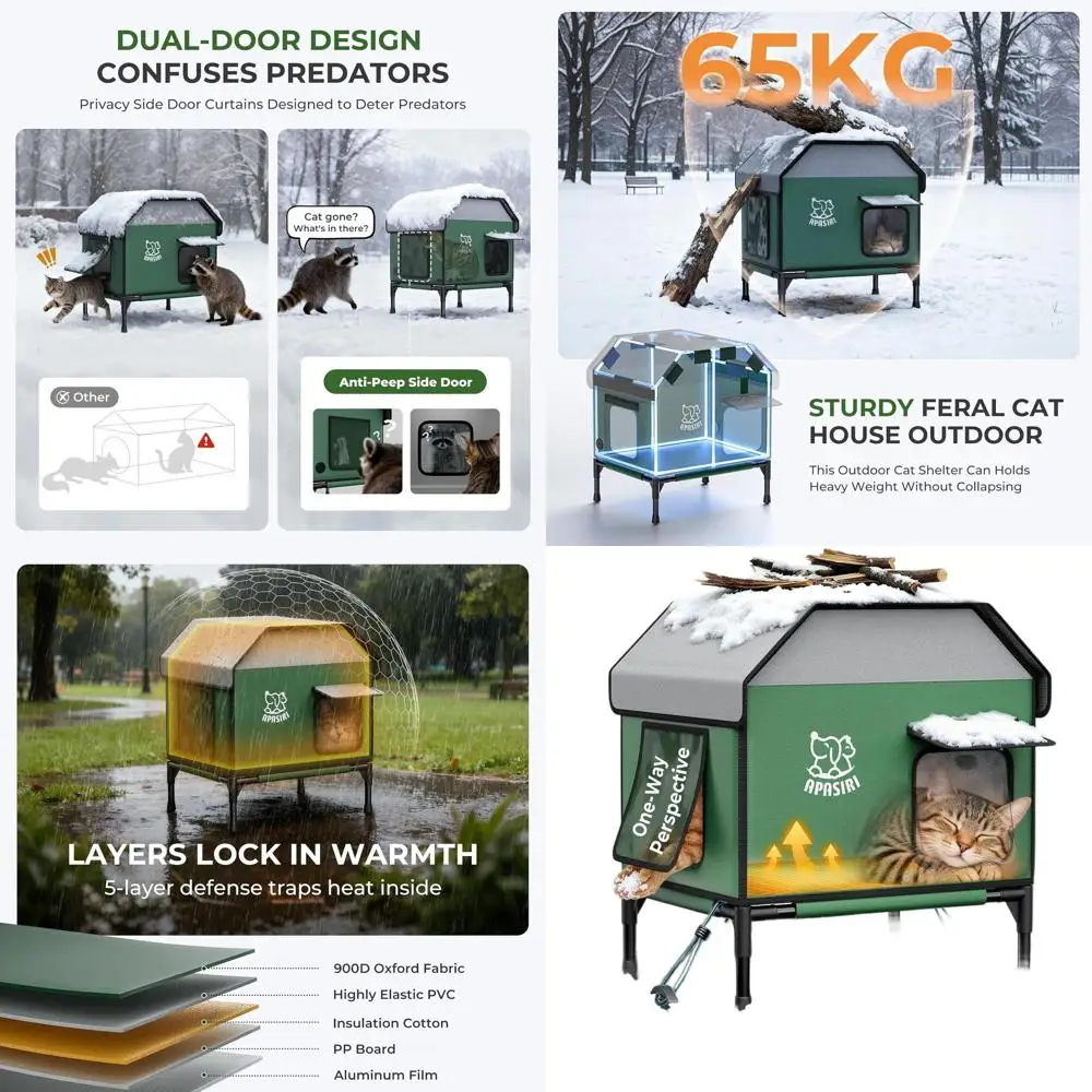 

Winter-Proof Insulated Outdoor Cat Shelter with Heating Pad for Stray Cats: Weather-Resistant and Elevated for Dry Interior