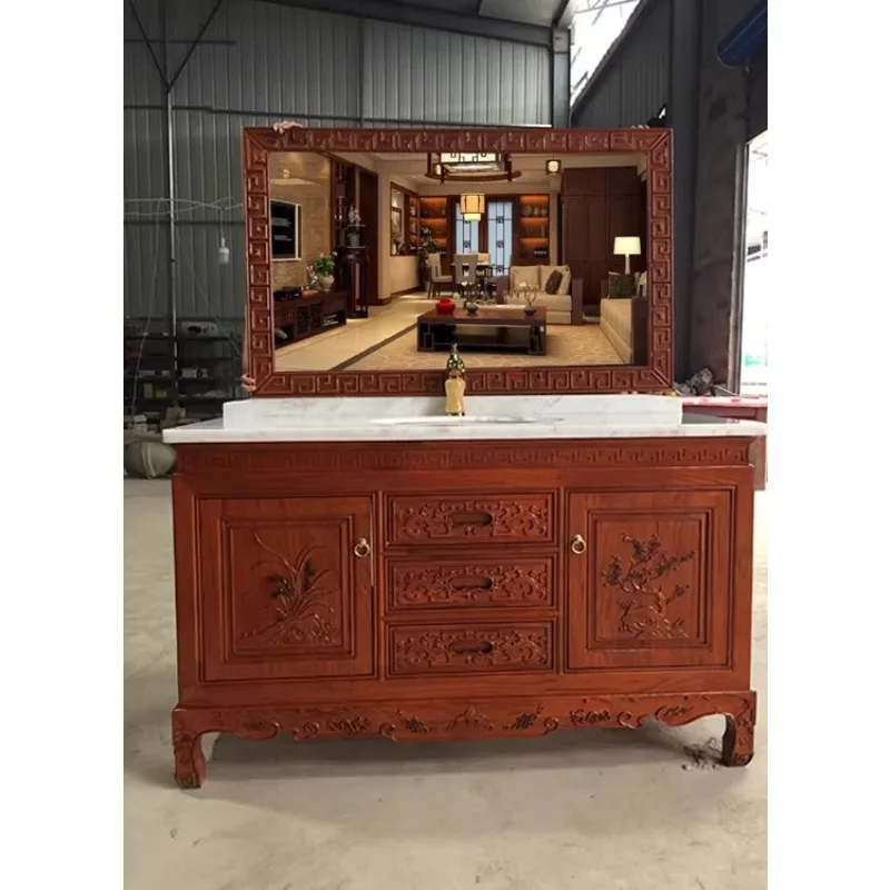 

Антикварный китайский комод для ванной комнаты из массива дуба с резьбой, напольная раковина-умывальник, современный шкаф для ванной комнаты