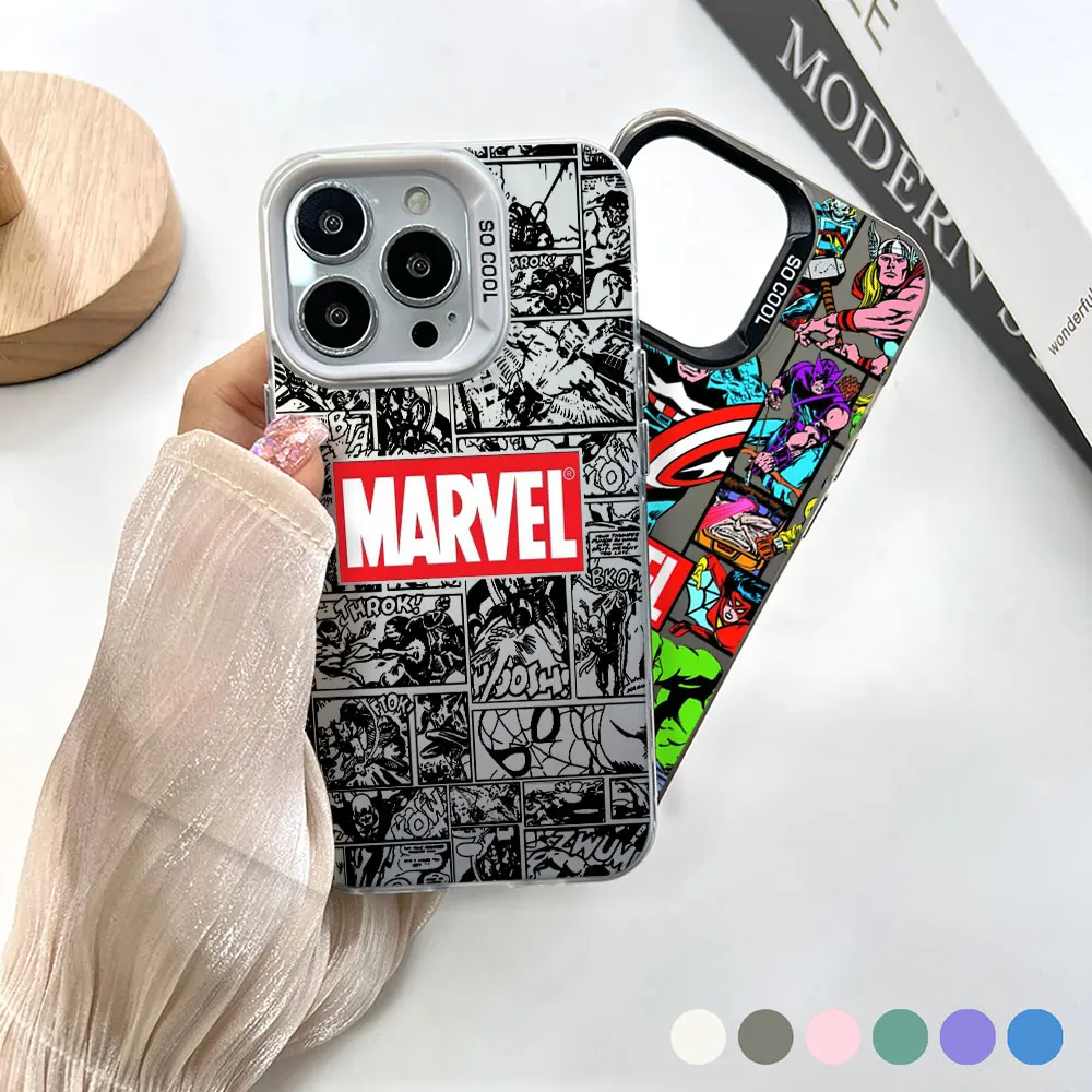 

Comics Marvel The Avengers Hero Spider Man Case For iPhone 14 15 16 13 12 11 Pro 7 8 Plus X XR XS Max Cool Laser Matte Cover