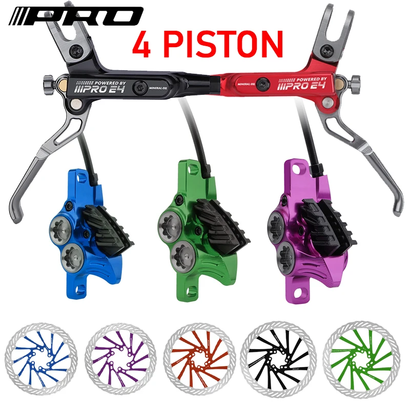 AliExpress IIIPRO E4 Bicycle Disc Brake Set 4 Piston Bicycle Hydraulic Brakes Set 800/1550mm Front Rear Bike Hydraulic Brake Caliper/handle