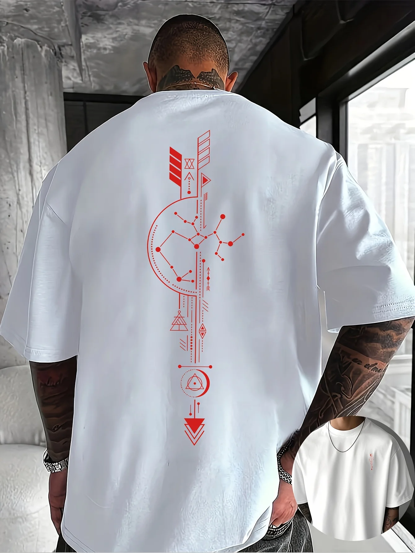 Sternbild-Pfeil Geometrisches Grafik-T-Shirt für Herren Atmungsaktiv 100% Baumwolle Perfekt für Sommer Streetwear Trendiger Mystischer Astrologie-Stil – Detail 4