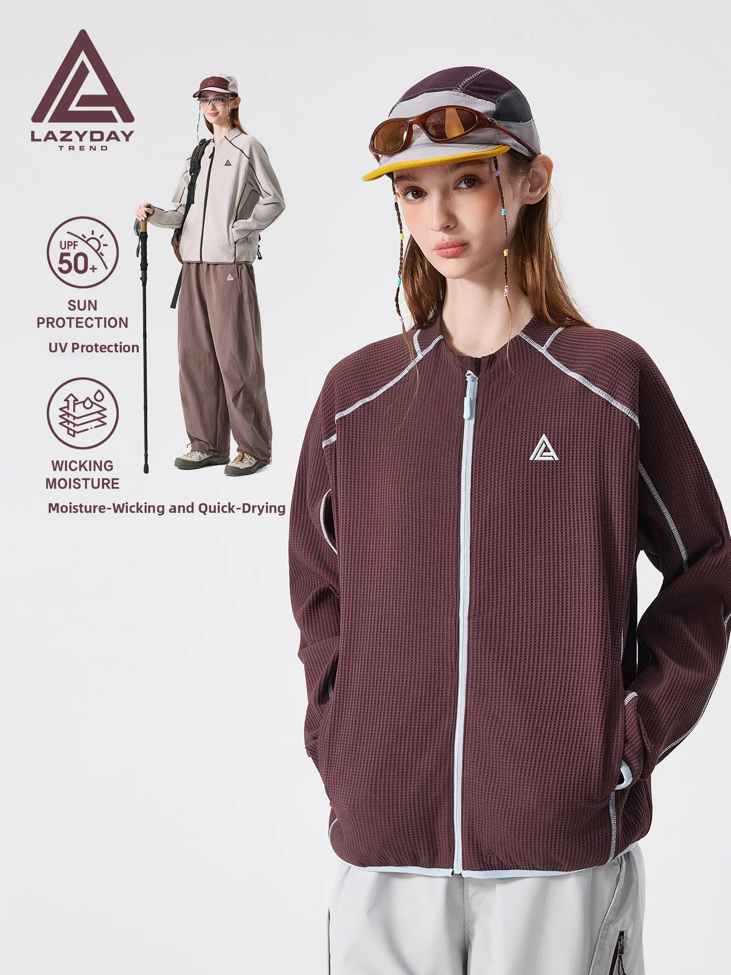 LAZY DAY Outdoor Quick Dry Long Sleeve Sweatshirt Women's Hiking Sports Open Cardigan Polyester Fiber Regular Fit T-Shirt