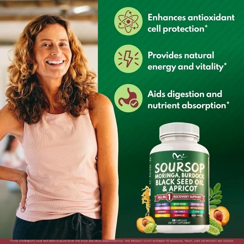 Annona Capsules Contain Moringa, Seaweed, Black Seed Oil, Berberine, Turmeric, Quercetin Frankincense, Bitter Melon Eat