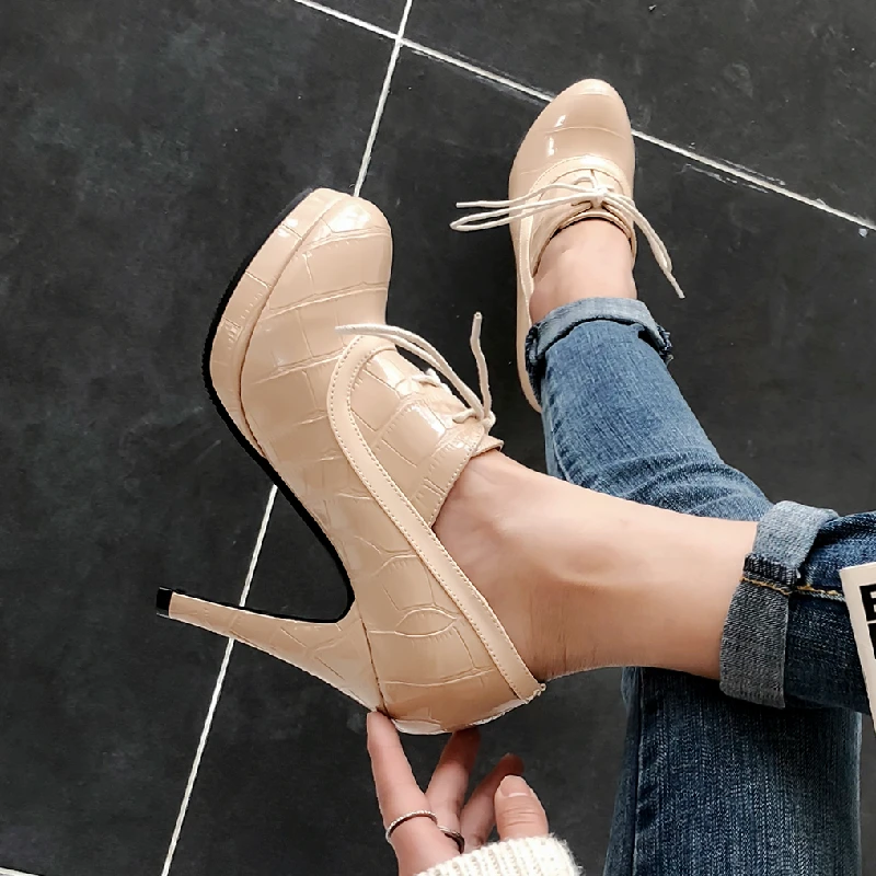 Classic Black White Nude Green Heeled Women Pumps Shoes Lace Up High Heels Female OL Working Party Wedding Shoes Spring Autumn view 2