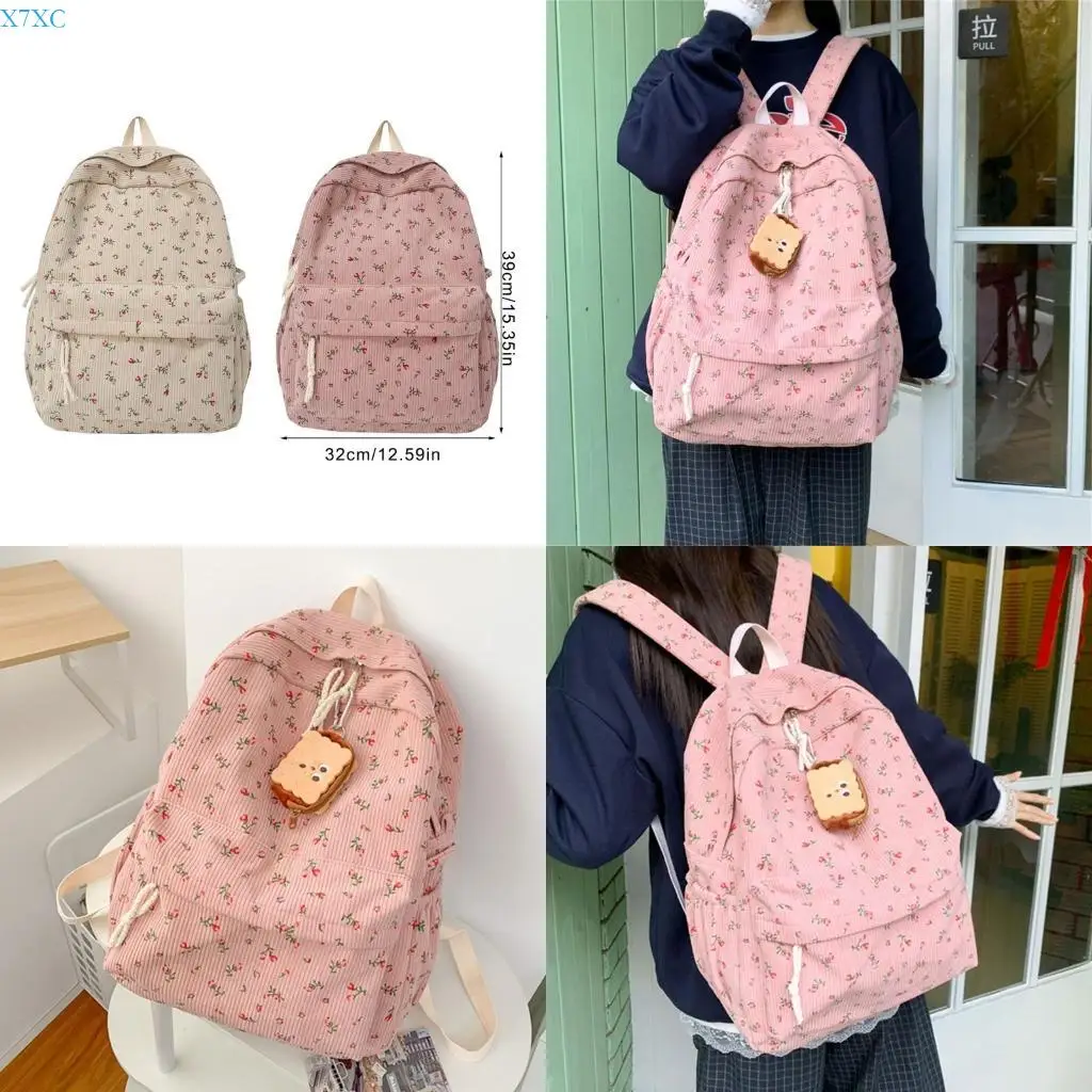 

X7XC Student School Bag Flower Print Backpack Teens Large Capacity Laptop Daypacks