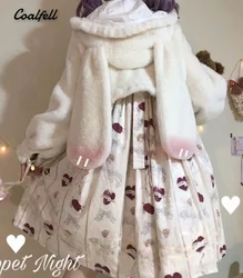 Coalfell【 Spot 】 Lolita Autumn and Winter Shawl Cute Top Rabbit Ears Warm Small Cloak Thick Plush Women's Short
