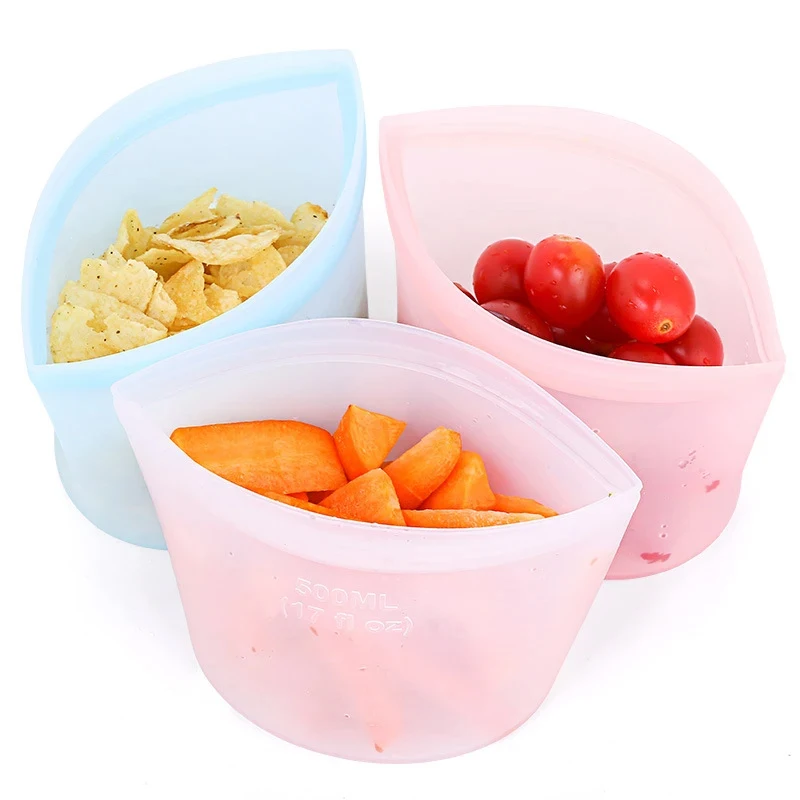 Silicone Food Storage Bags Leakproof Containers Reusable Fresh-keeping Fruit Sealed Freezer Bag Refrigerator Food Organizer Bags