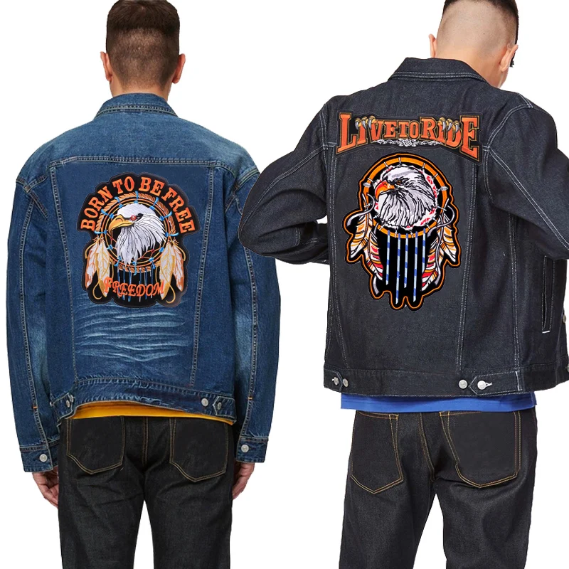 Punk Large Patch Motorcycle Biker Embroiderdy Patch Iron On Patches For Clothing Skull Back Embroidered Patches On Clothes DIY