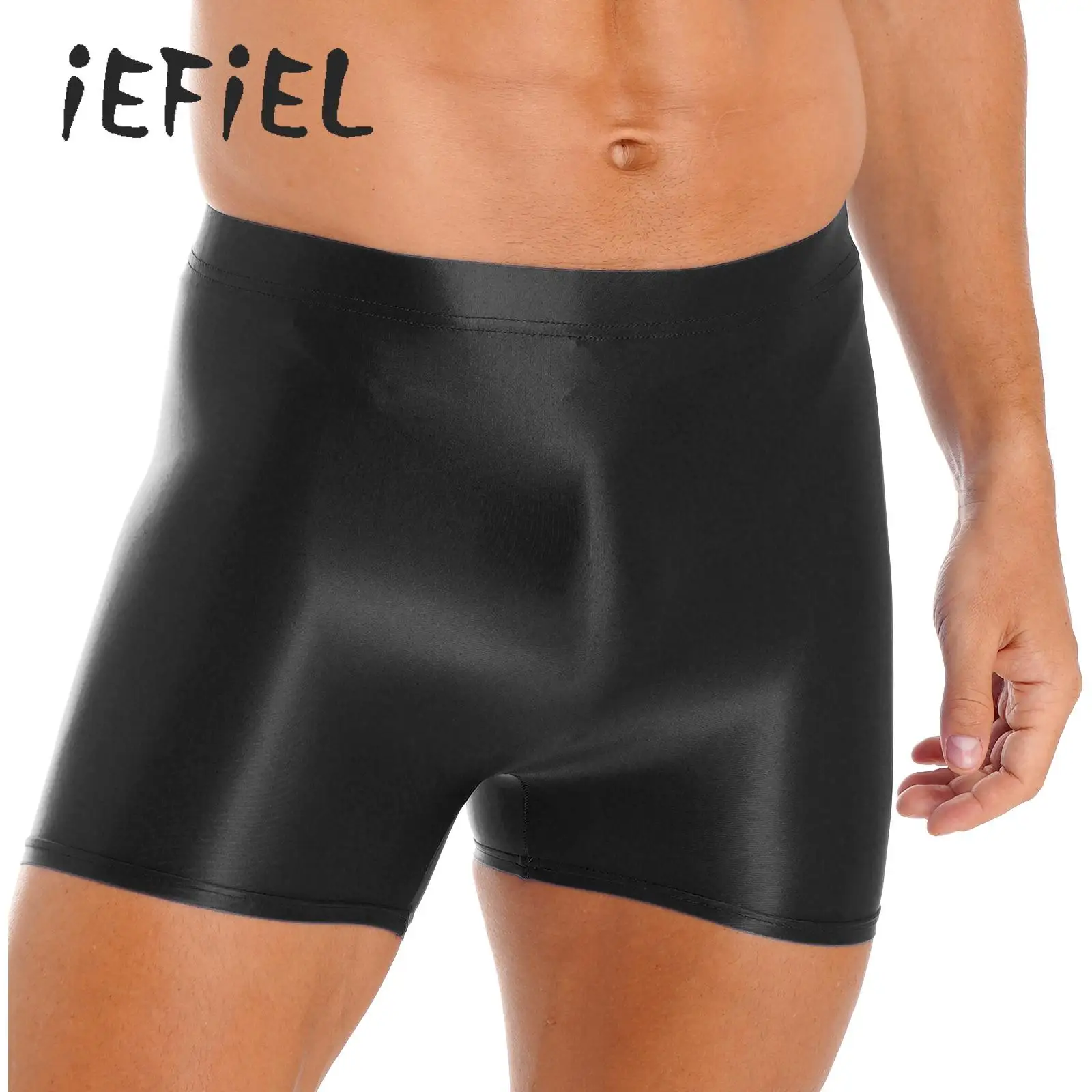 Mens Glossy Shorts Swimsuit Swimwear Stretch Mid Waist Bulge Pouch Trunks Short Leggings Beach Brazilian Bikini Surf Boxer Brief