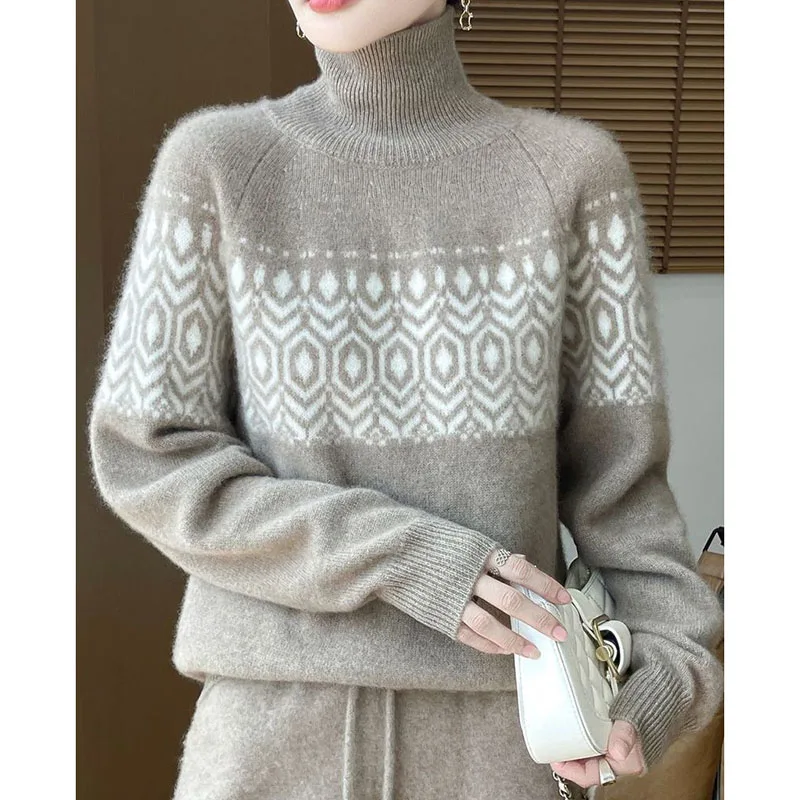 ربيع الخريف البلوز سترة جاكار المرأة الكورية موضة فضفاضة طويلة الأكمام محبوك سترة الإناث البلوز قاع قميص