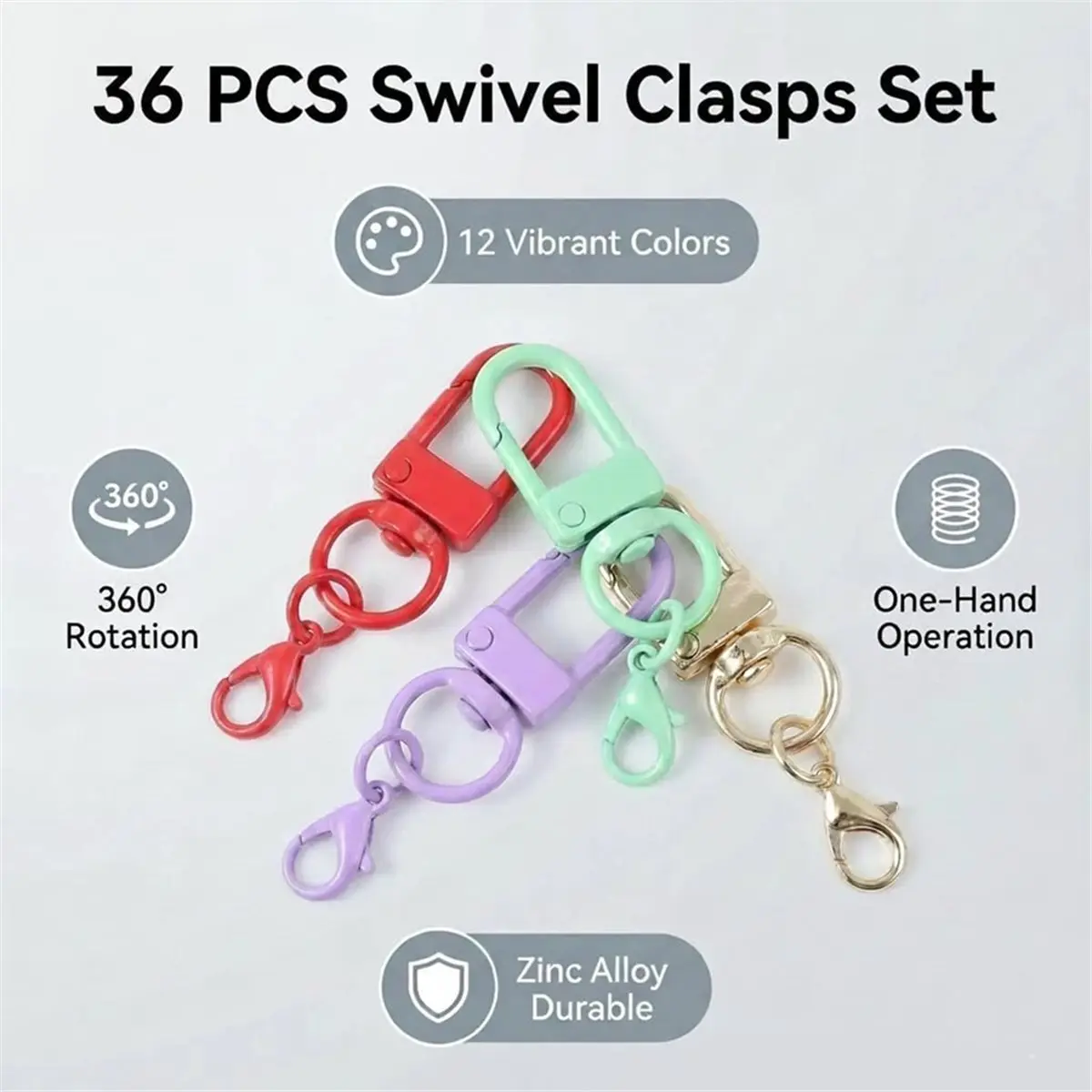 giftnew 36Pcs Colorful Swivel Snap Hook Keychain Clips, 12 Color Lobster Claw Clasps for DIY Crafts, Jewelry Making & Bag Charms