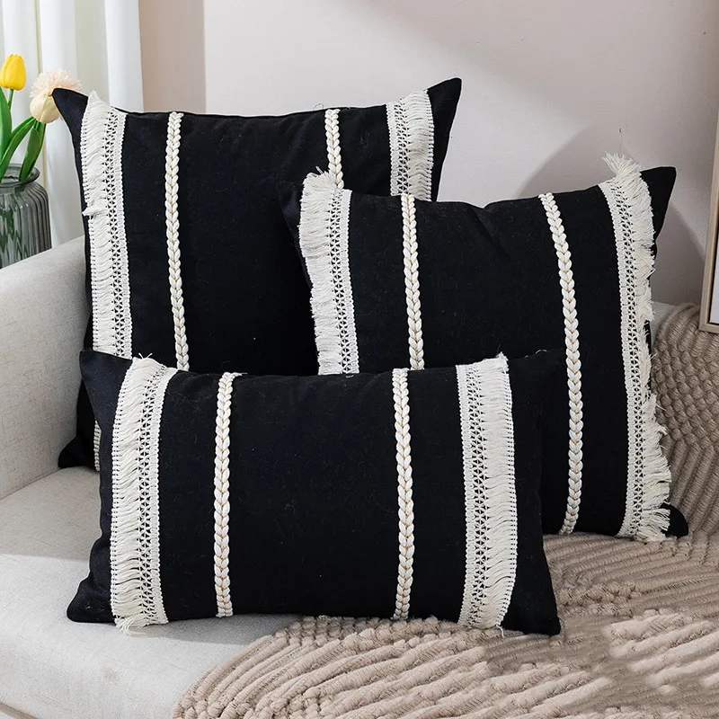 Solid Cotton Canvas Tassel Cushion Cover Bohemia Symmetrical Woven Pillow Cover Decorative Throw Pillow Cases 45x45cm/30x50cm