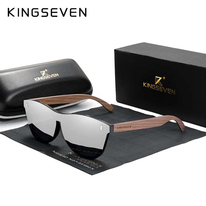 KINGSEVEN Men's Sunglasses Designer Natural Walnut Wood Sun Glasses Women Polarized Eyewear UV400 Eyewear Oculos
