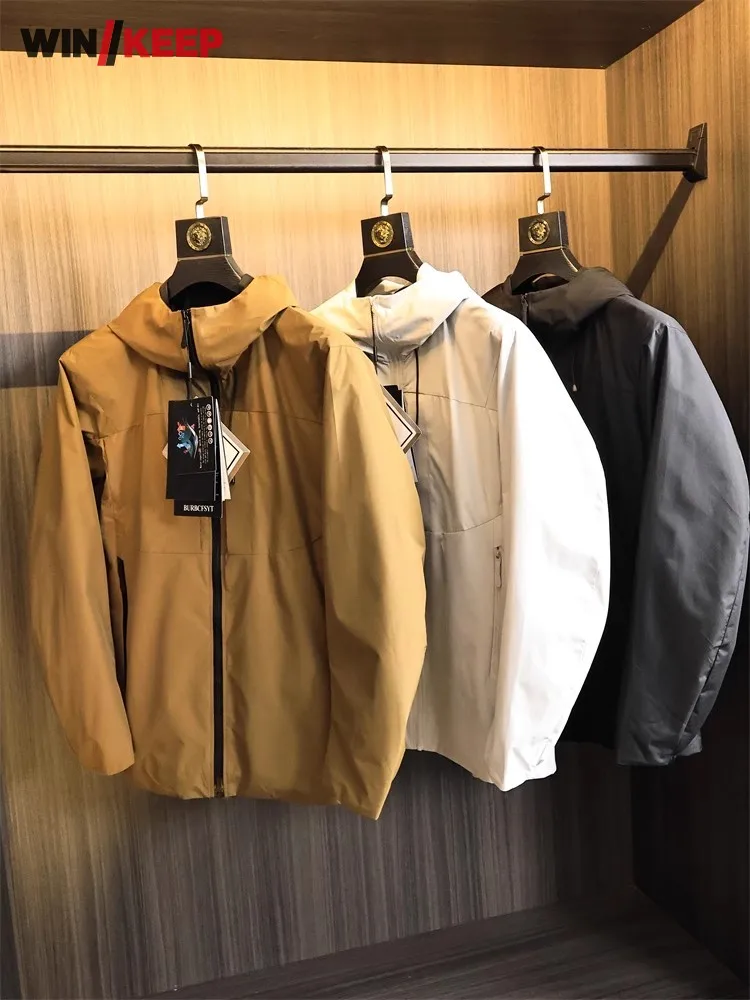 

Spring Autumn New Mens Outdoor Hooded Windbreaker Hiking Jacket Loose Fit Waterproof Camping Coat New Male Outdoor Sports Jacket