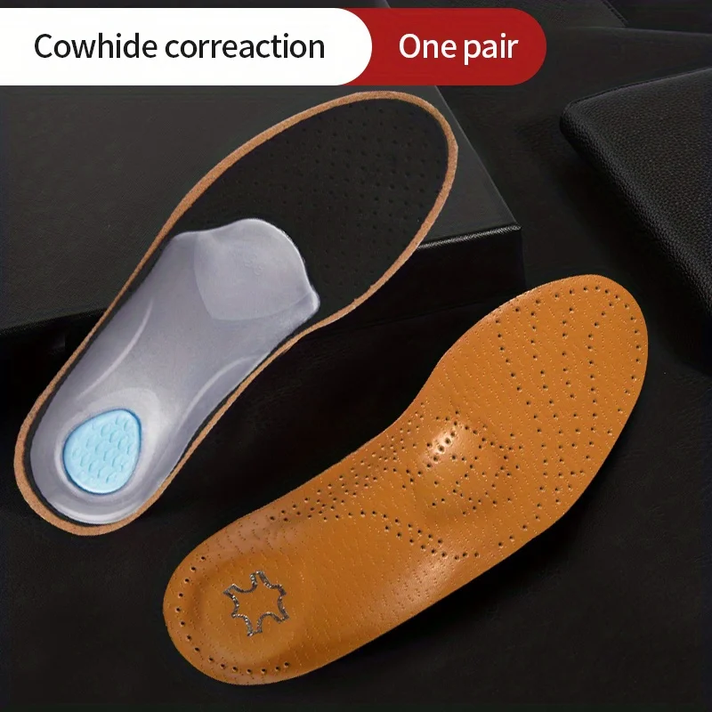 1 Pair Leather Orthopedic Insoles Orthotic Arch Support Instep Flat Foot Shoe Pad Fit In O/X Leg Corrected Insert