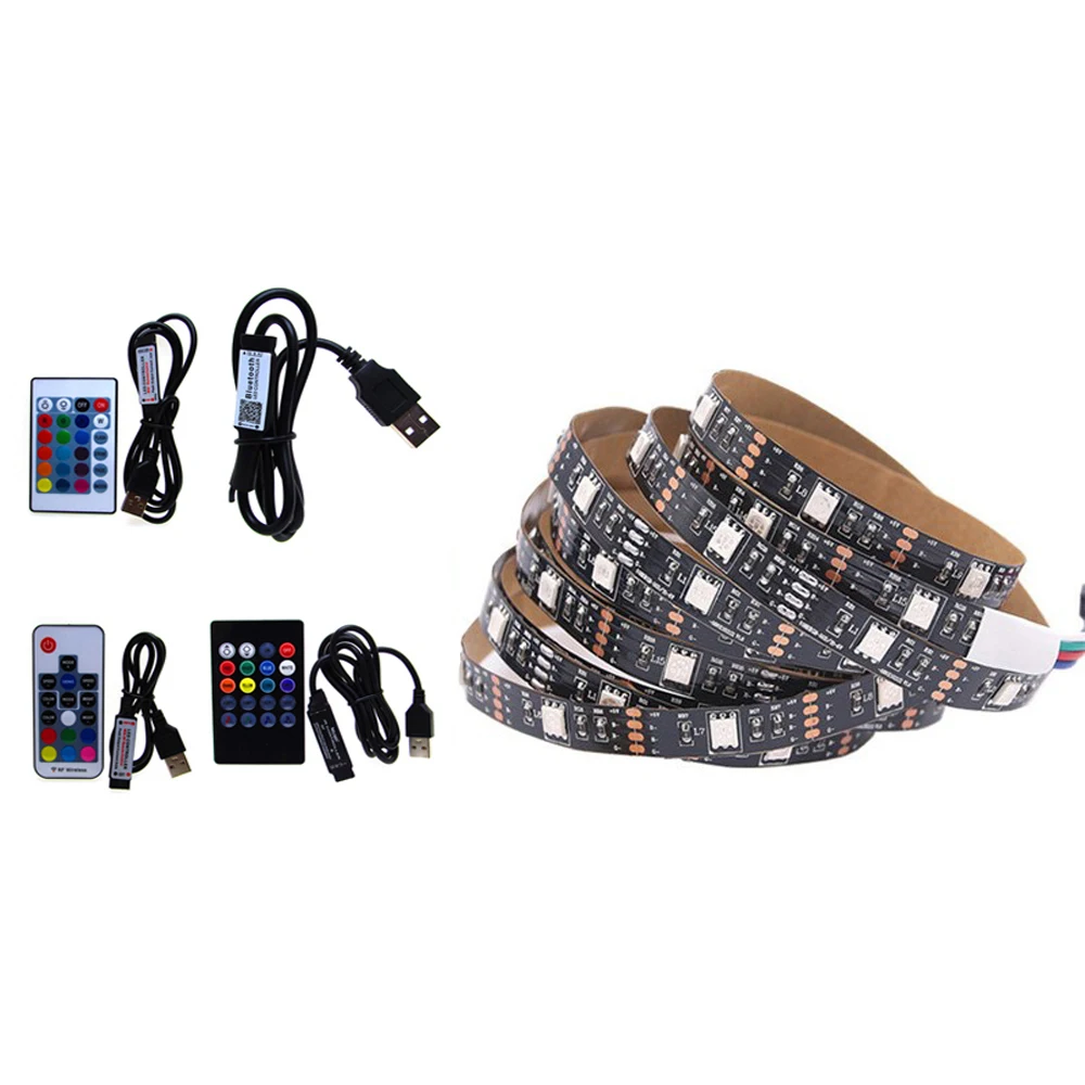 

USB LED Strip Light 5 V Volt RGB Waterproof Black PCB 5050 50CM- 5M 5V Led Light USB Tape PC TV Backlight With Remote Controller