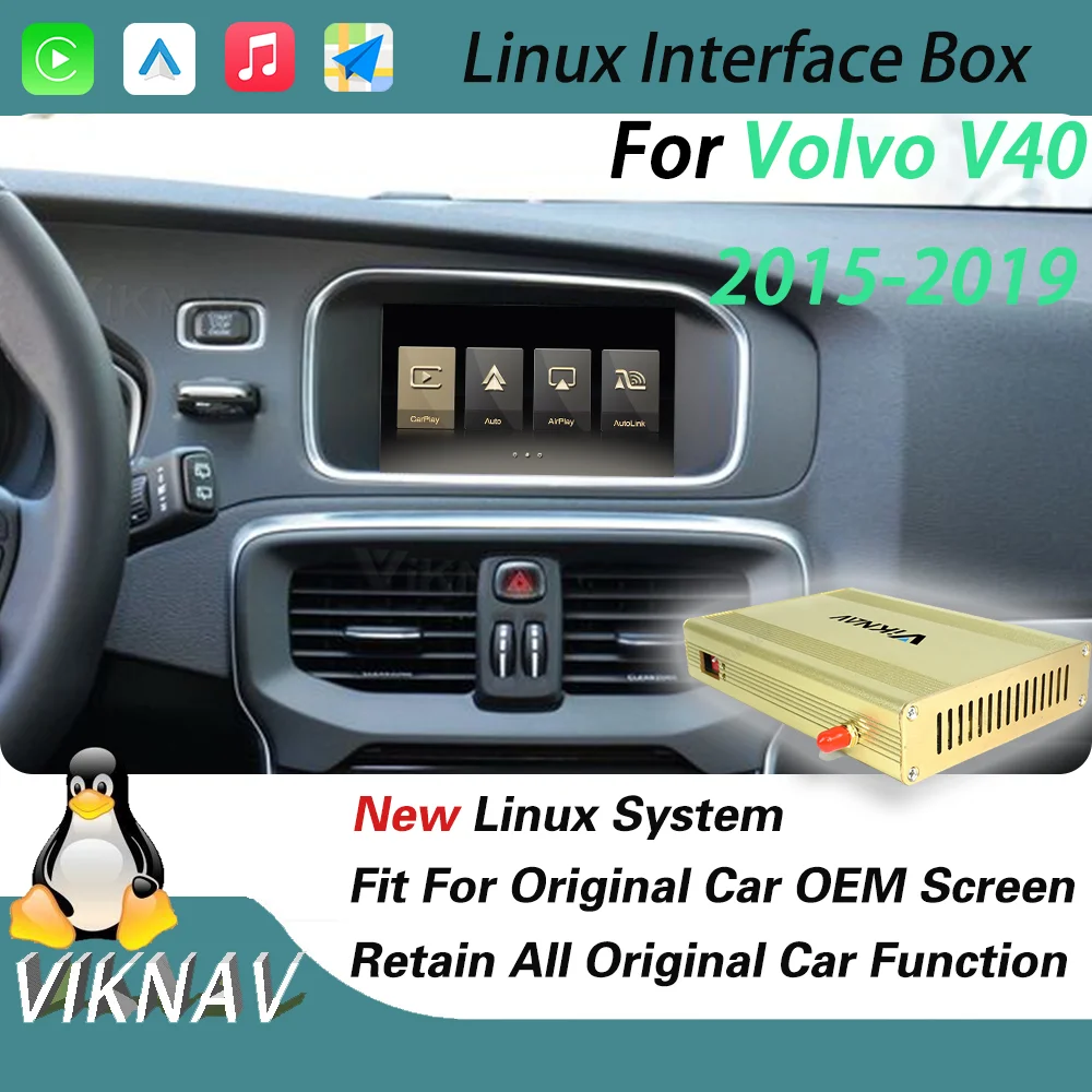 

Viknav Car Decoder Box Linux Interface for Volvo V40 2015-2019 Upgrade Interface Wireless Apple CarPlay Android Auto Airplay