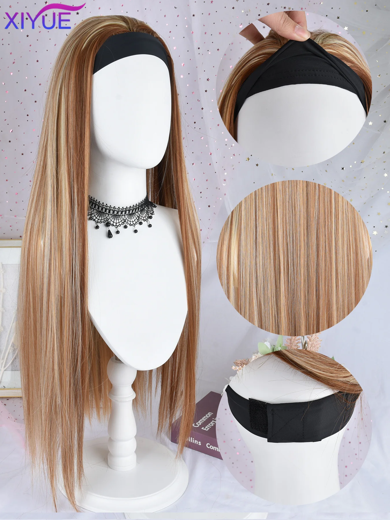 Synthesis Black Brown Highlight Headband Wigs For Black Women 32