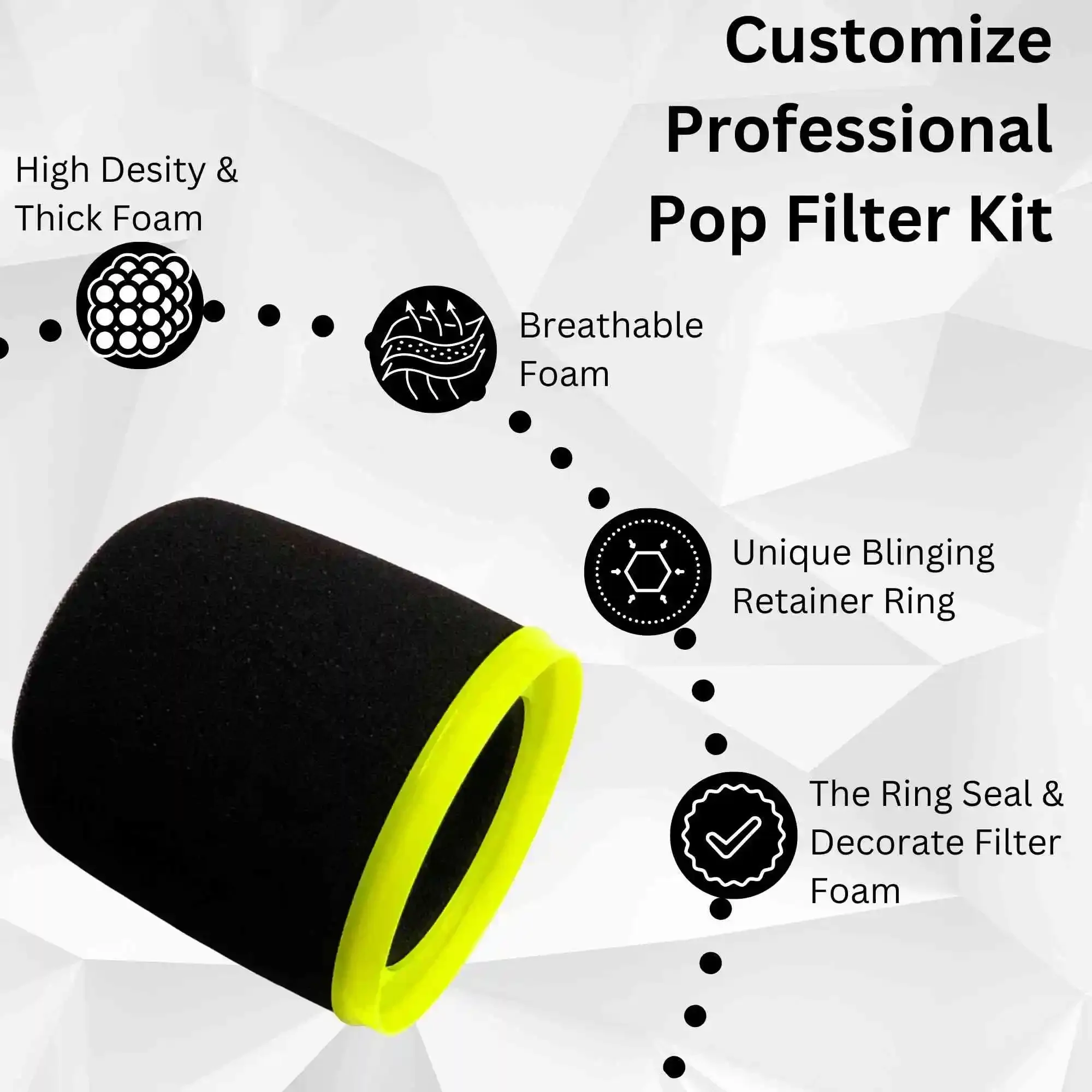 MV7 Replacement Foam Windscreen with Green Ring Mic Cover Pop Filter Noise Cancelling Sponge for Shure MV7 MV7X Podcast Mic