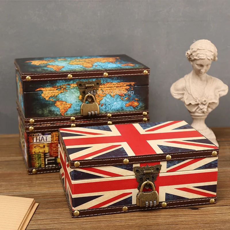 Dustproof Retro Camouflage Safe with Lock Storage Box Storage Leather Password Box Safe Lock Box