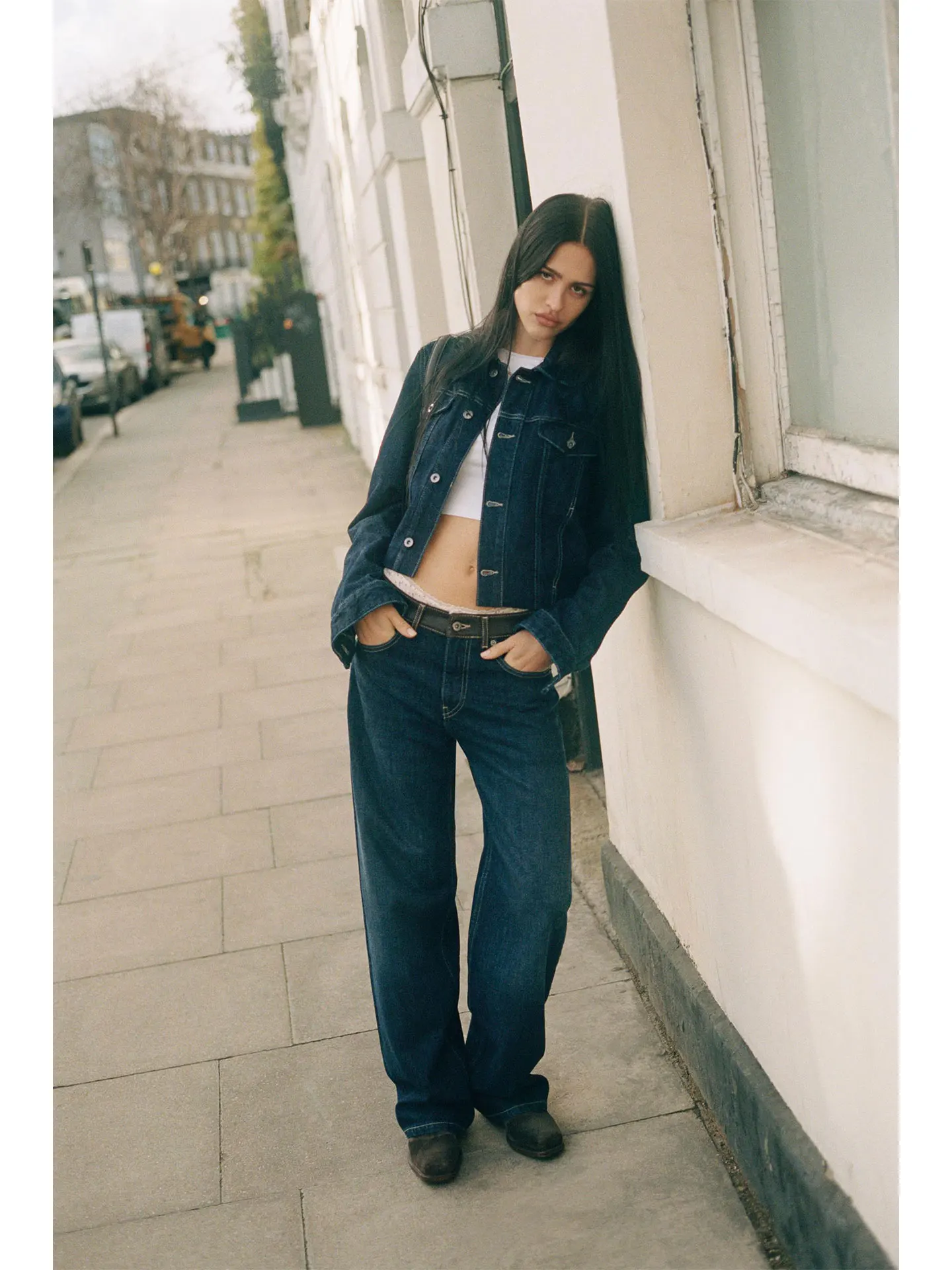 

Spring 2026 High Waist Straight Leg Leather Denim Pants Women's Body ape owcasing Wide Leg Retro American Sle