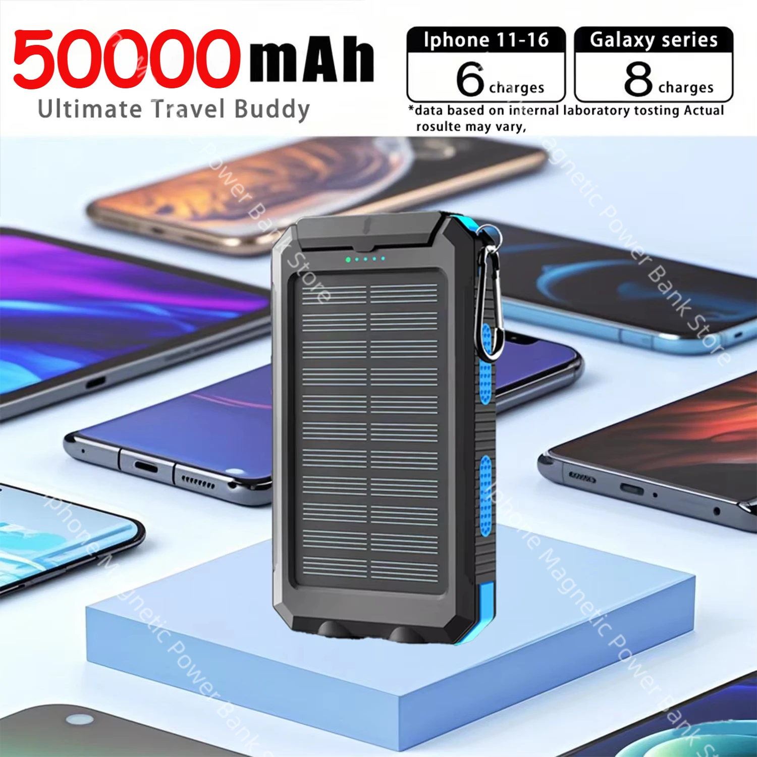 

New Waterproof Outdoor Solar Power Bank 50000mAh Dual USB Travel Outdoor Solar Mobile Phone Charger Solar Powerbanks For Camping