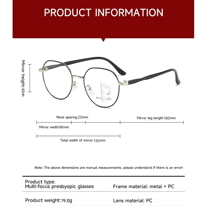 2023 Multifocal Progressive Anti Blue Light Reading Glasses Retro Women Men Metal Near and Far Double Use Presbyopic Eyewear