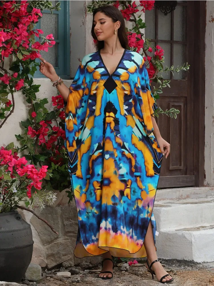 Mulheres casual vestido de impressão tingido rayon blusas plus size praia blusa cobrir muçulmano sarong pareo vestido biquinis islâmicos