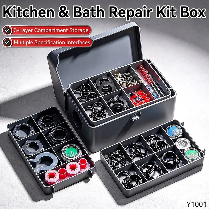 Multifunctional Plumbing Repair Tools Set Wash Basin Water Pipe Sealing Ring O-Ring  Bathroom Kitchen Maintenance Tool Kit Box