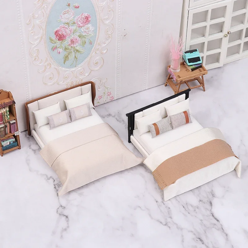 ドールハウス新中国ダブルベッドモデルマイクロシーンモデルミニチュア家具人形アクセサリー模擬ミニ家具飾り