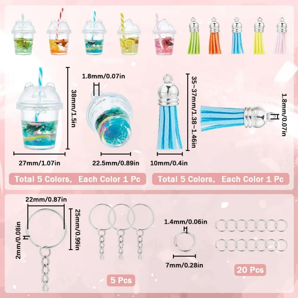 35Pcs DIY 5 Sets Bubble Tea Keychain Kit Bubble Tea Charms Bubble Key Chains Mini Milk Fruit for Jewelry Making Kits