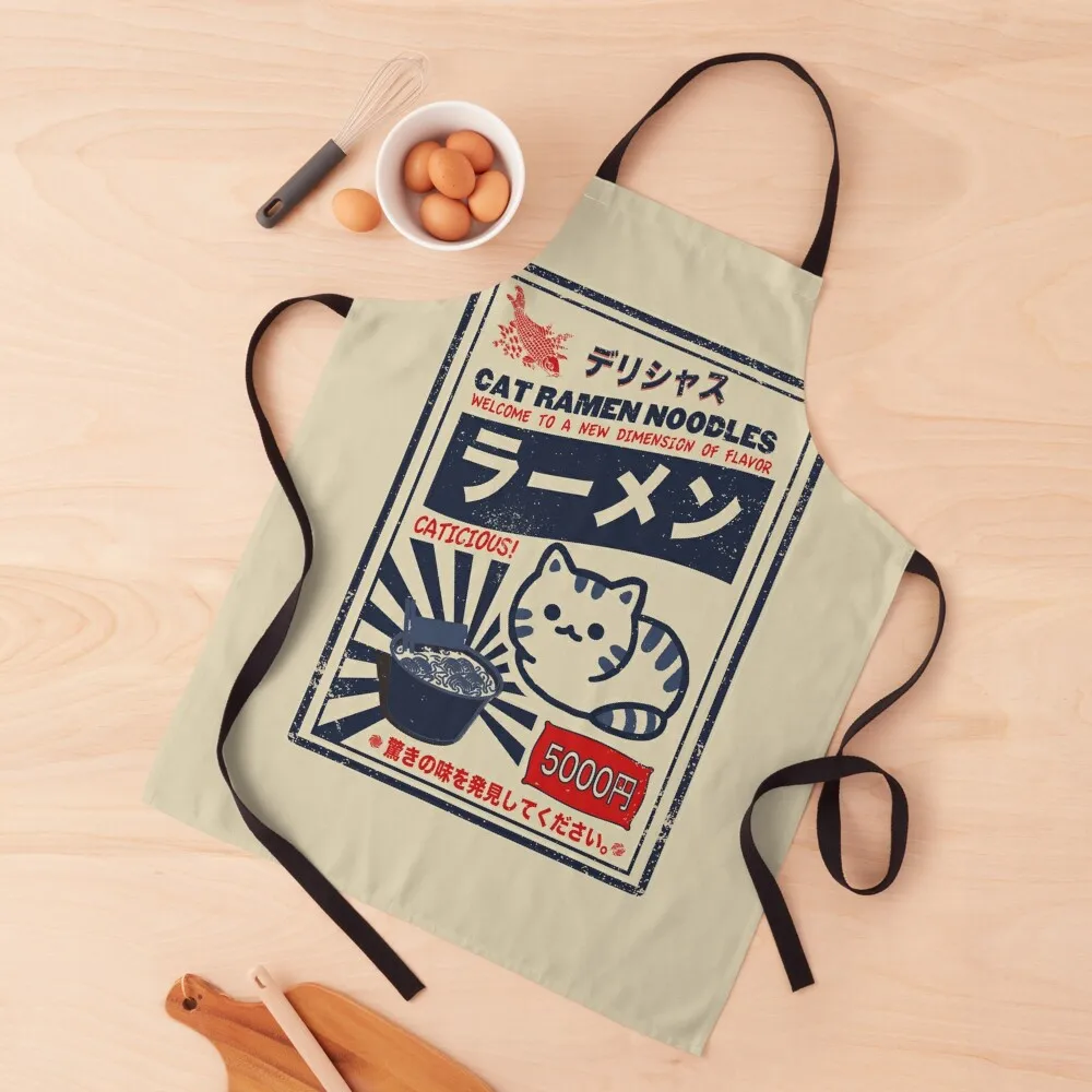 

Cat Ramen Apron cooks clothes Hairdressing Kitchen Handle For Women Chef Uniform For Men Apron