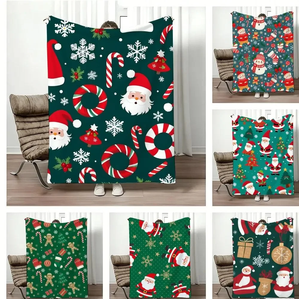 Xmas Holiday Santa Snowflake Candy Cane Flannel Throw Blanket Christmas Cartoon Multi‑Pattern Design Cozy Soft Lightweight Blank