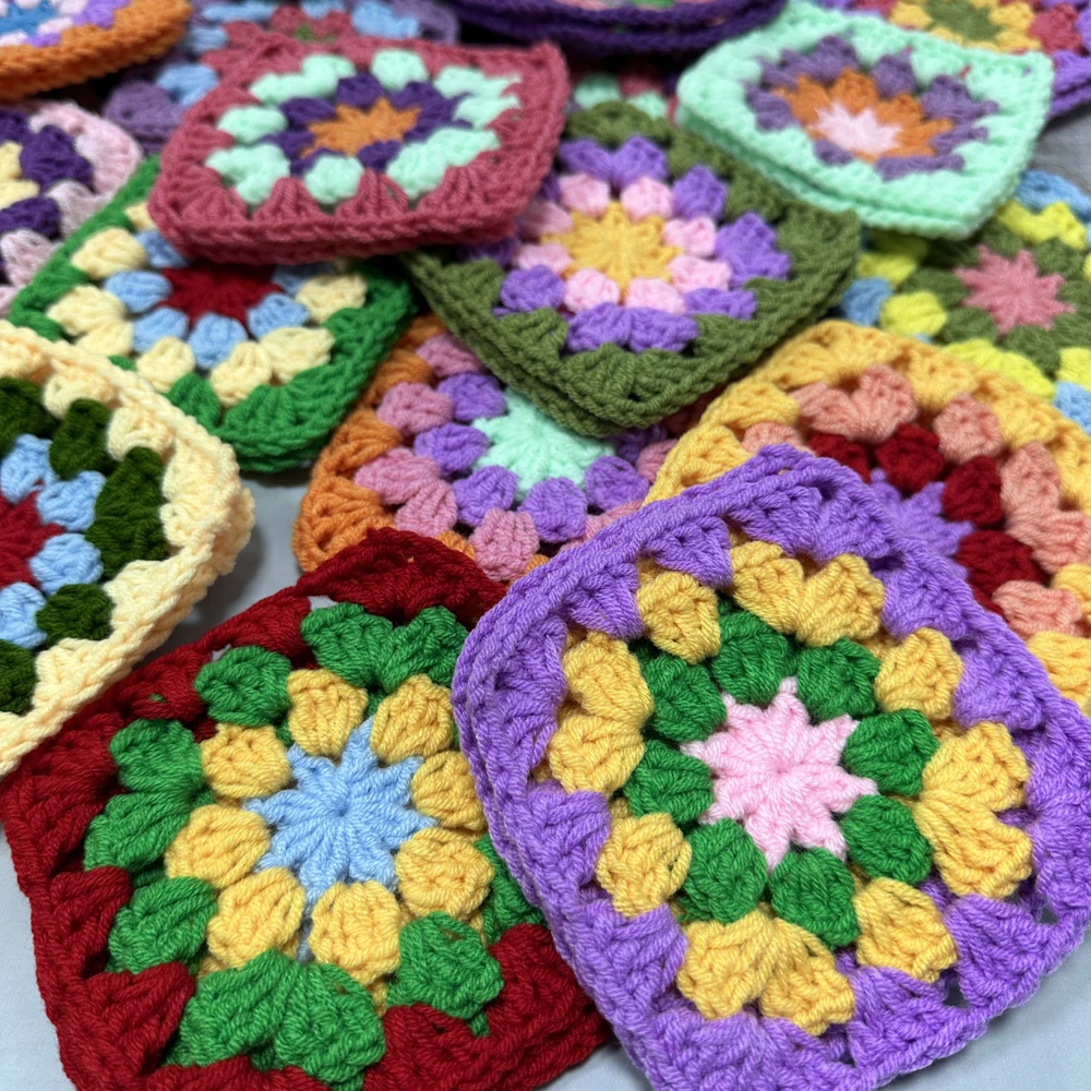 Original DIY Crochet Cup Pad Multicolor Coasters Square Bags Decoration Handmade Crochet Doilies 11cm Wool Clothes Patch 20pcs