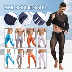 Mannen Ademend Mesh Panty T-shirt Sport Wear Leggings Zomer Sexy Compressie Broek Fitness Running Tights Gym Training Shorts