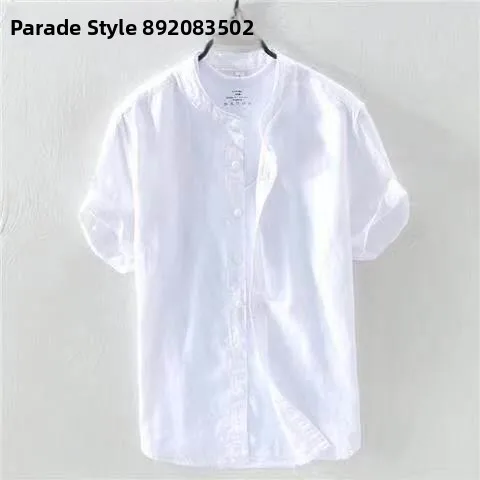 

Japanese Style Linen Cotton Loose Fit Short Sleeve Shirt Thin Breathable White Crew Neck T-Shirt City Walk Summer Fashion
