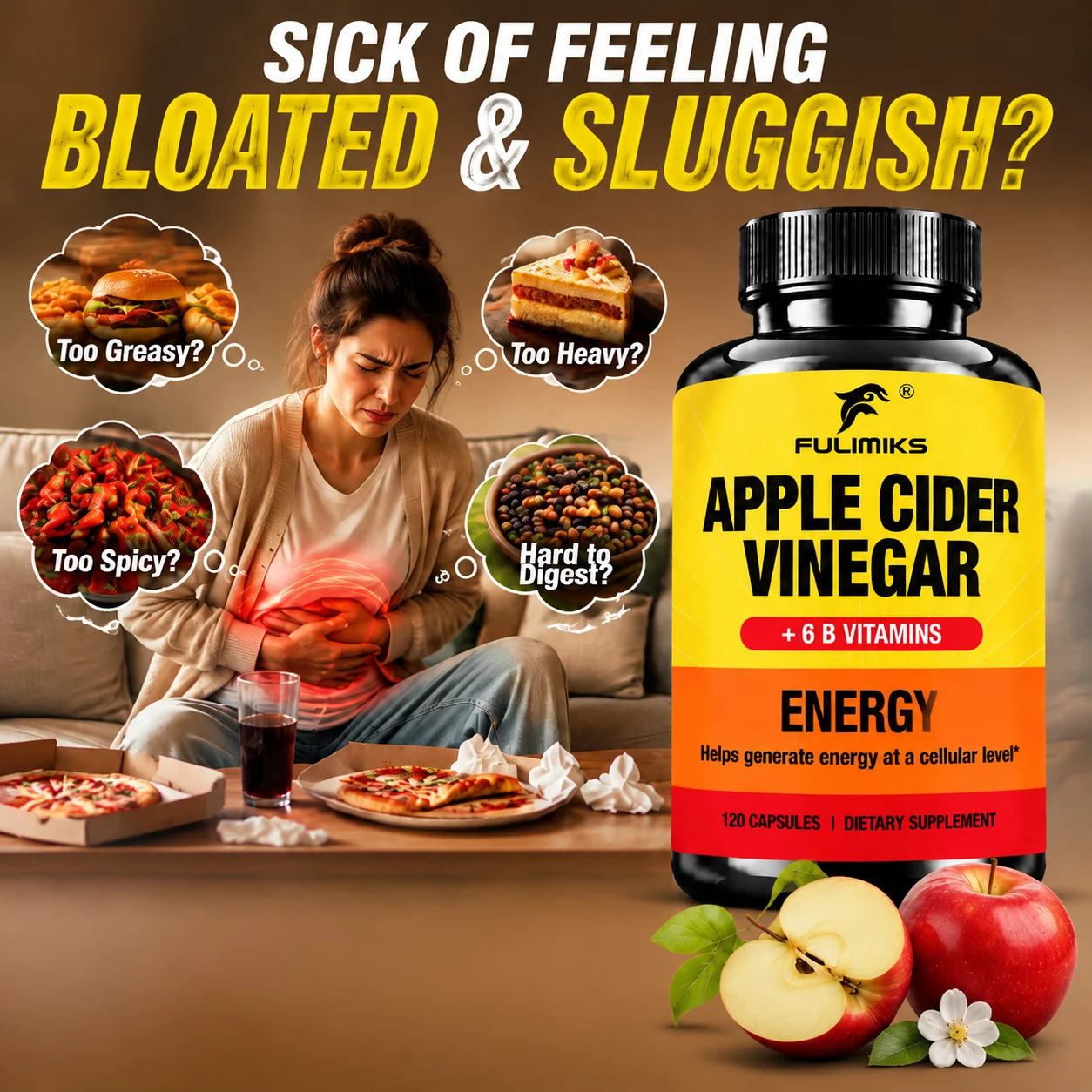 Organic Apple Cider Vinegar Supplement, Plus B Vitamins Boost Energy, Improve Digestion, Support Healthy Metabolism
