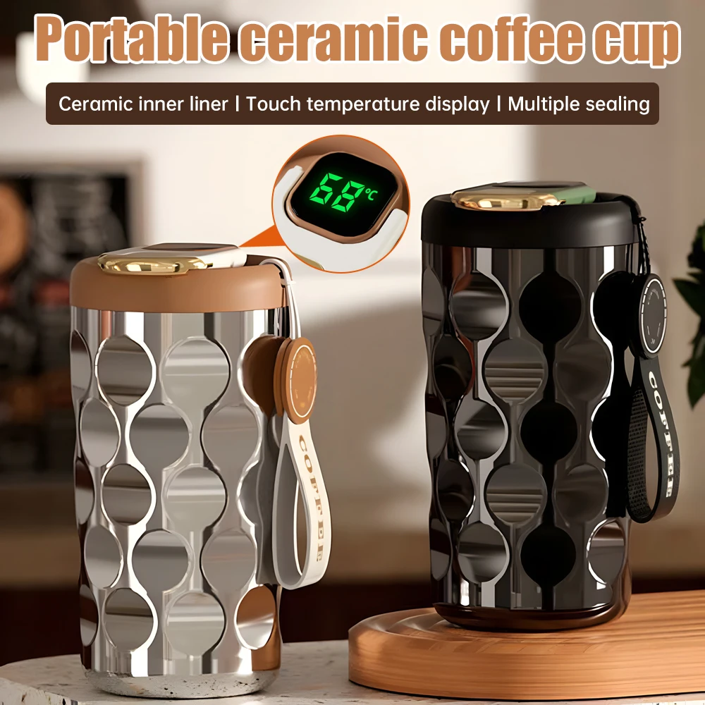 

410ml Ceramic Liner Smart Thermos Cup Digital Display Vacuum Stainless Steel Insulated Coffee Mug High-end Thermos Coffee Flask