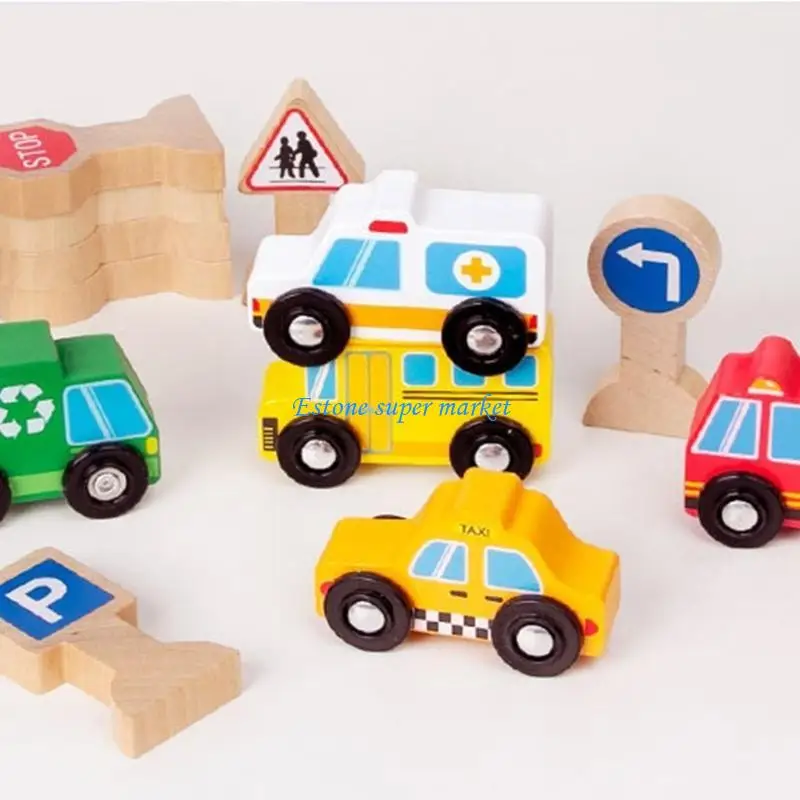 090b Buntes Fahrzeugspielzeugmodell und Verkehrszeichen für Boy Girls Street Stall Pedlar Easy Assemble für Kinder Baby