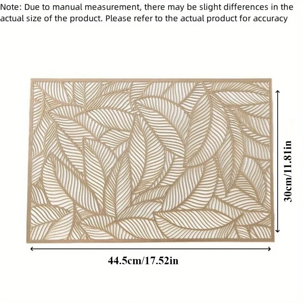 Light Luxury Placemat, PVC Washable, Leaf Hollow Rectangle Non-slip Heat Insulation Placemat, Suitable for Home or Hotel