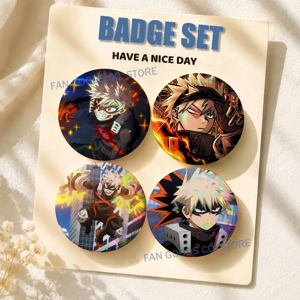 K-Katsuki Anime B-Bakugo Brooches for Backpack Accessories 25,32,44,58,75mm Round Enamel Pins 2-piece set Cartoon Anime Badge
