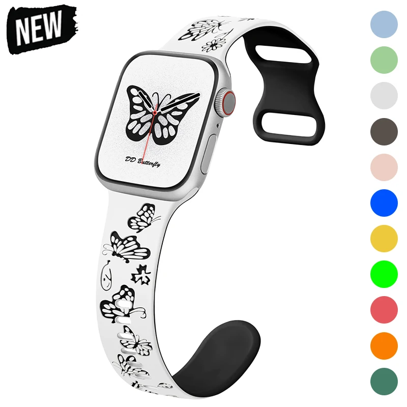 

Engraved Band for Apple Watch Ultra 2 49mm 44mm 45mm 40 41mm 42mm Silicone Sport Strap for IWatch Series Ultra 9 8 7 6 SE 5 4 3