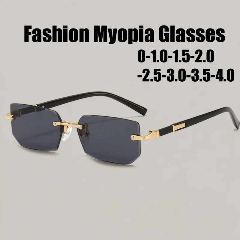 

Retro Women Myopia Sunglasses Trendy Square Frameless Anti-UV Sun Glasses Men Unisex Fashion Near Sight Eyewear 0-1.0-4.0