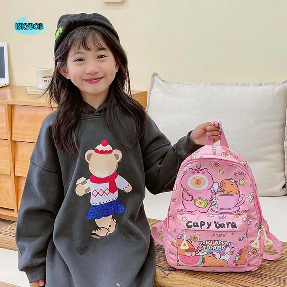 

Thickened Capybara Backpack Nylon Lightweight Cartoon Animal Daypack Wide Straps Foldable Large Capacity School Bag Kids