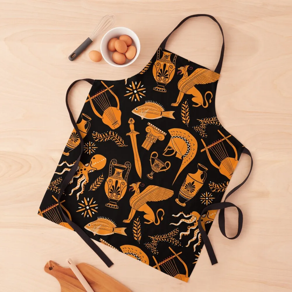 Ancient Greek Red Figure Pottery Pattern Apron Kitchen Women kitchen clothes Apron